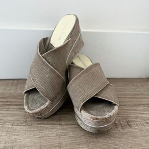 Donald J Pliner Dani-le Natural Linen Elastic Wedge Sandals